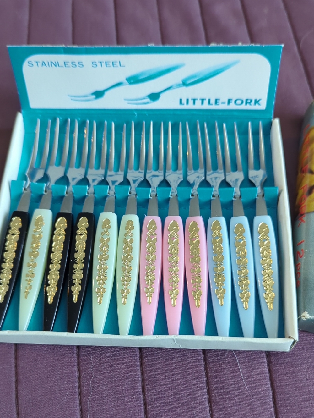 Stainless Steel Decorative Dessert Fork Set in Multicolor